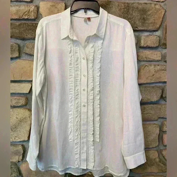 Pilcro Womens Linen Viscose White Feminine Ruffle Button Down Blouse large - Picture 1 of 16